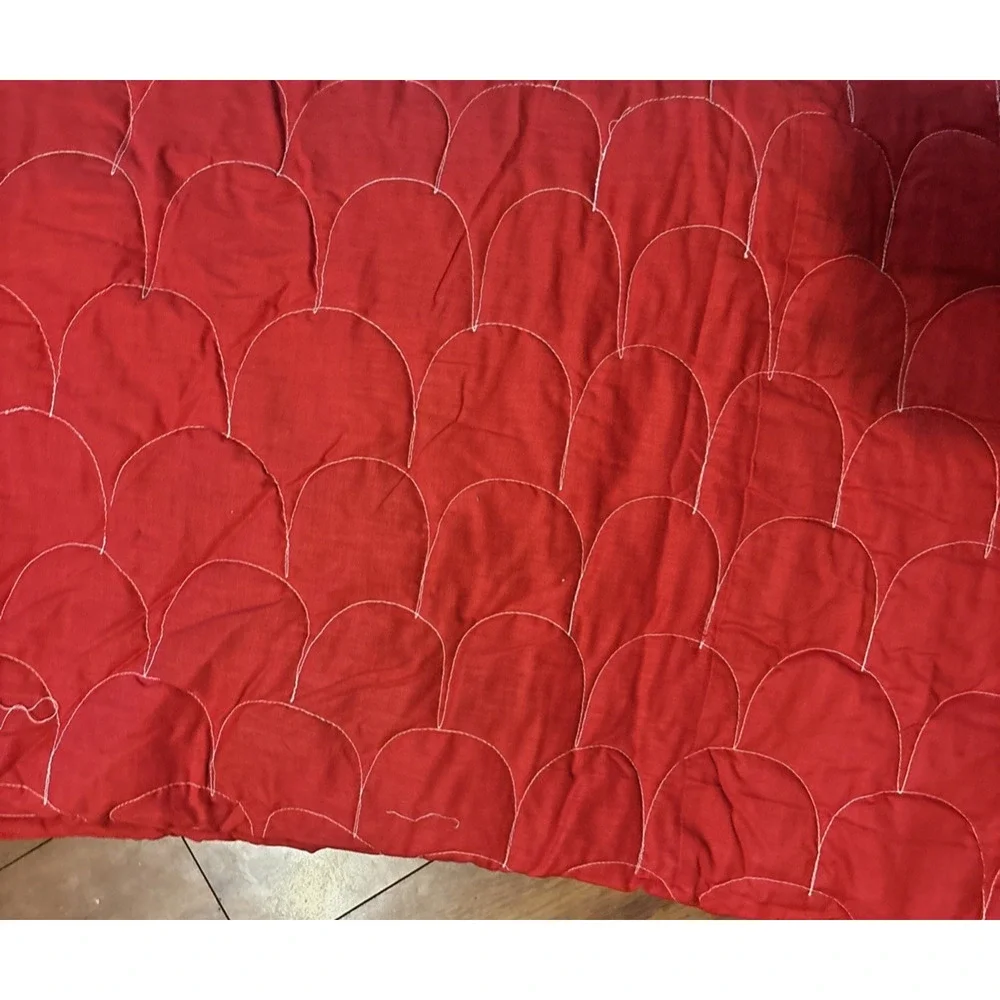 Vintage Handmade Patchwork Star Quilt Red Black White Throw Blanket 78”